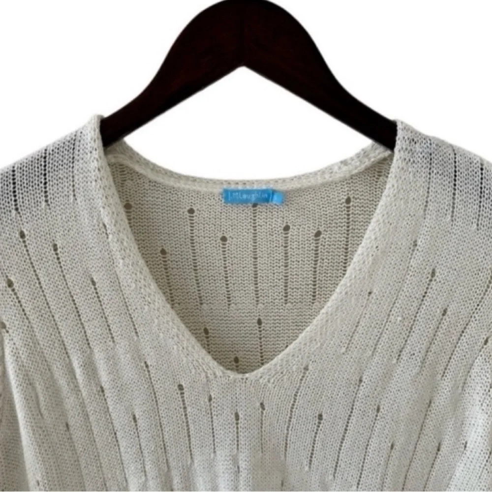 J. McLaughlin Cream V-Neck Open Stitch Long Sleeve Knit Sweater Size Small - Picture 4 of 9